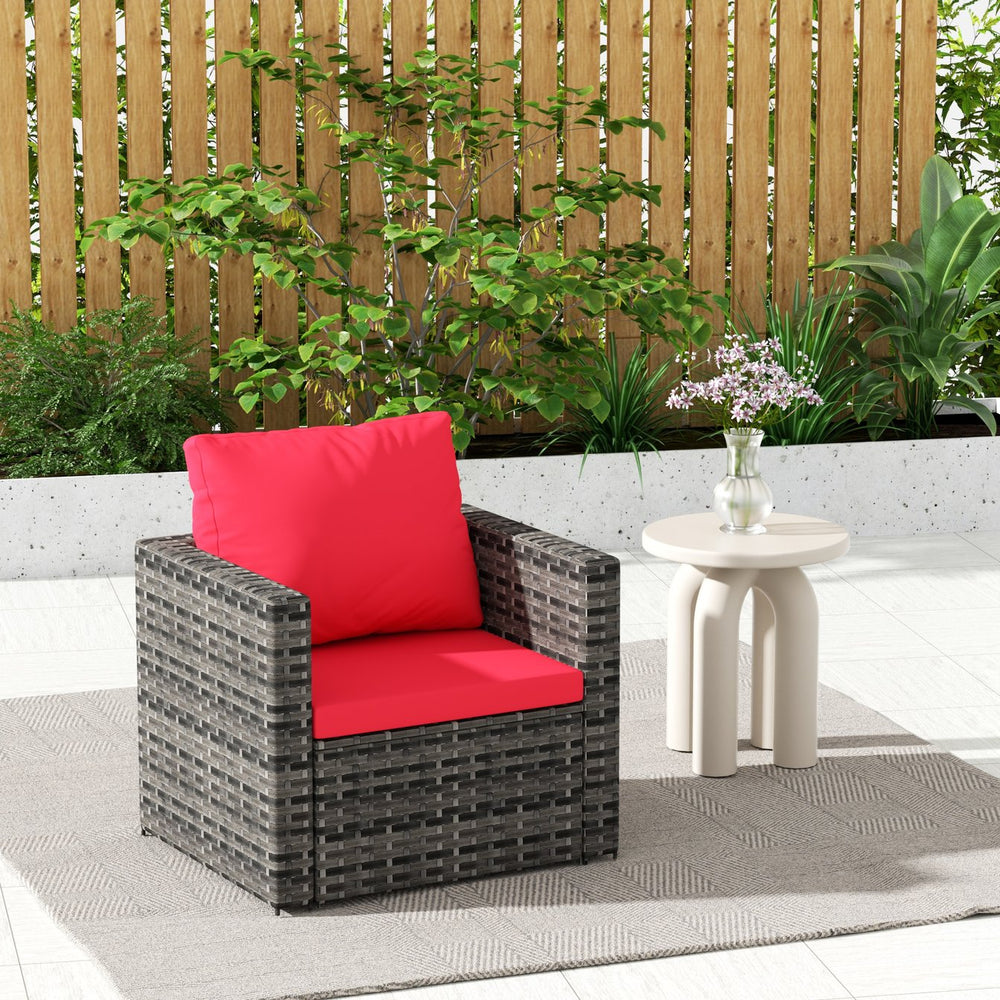 English Elm Outdoor Modular Wicker Sectional Patio Sofa Set for 2 Durable PE Rattan Steel Frame Comfortable Seating Grey+Red W874S00072