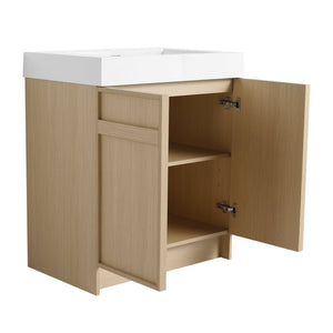 English Elm 30" Modern Freestanding Bathroom Vanity with Thick White Resin Sink, Soft-Close Doors & Adjustable Shelf (Durable) W999P239160