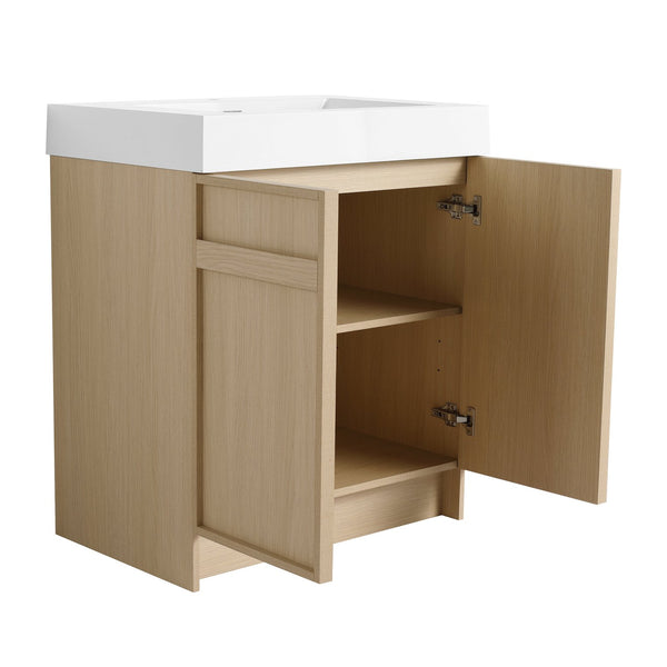 English Elm 30" Modern Freestanding Bathroom Vanity with Thick White Resin Sink, Soft-Close Doors & Adjustable Shelf (Durable) W999P239160