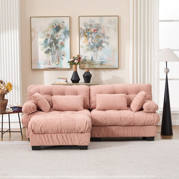English Elm Modular Cloud Sectional with Ottoman Deep Seat Flannelette Sofa for Living Room Pink W2120S00024