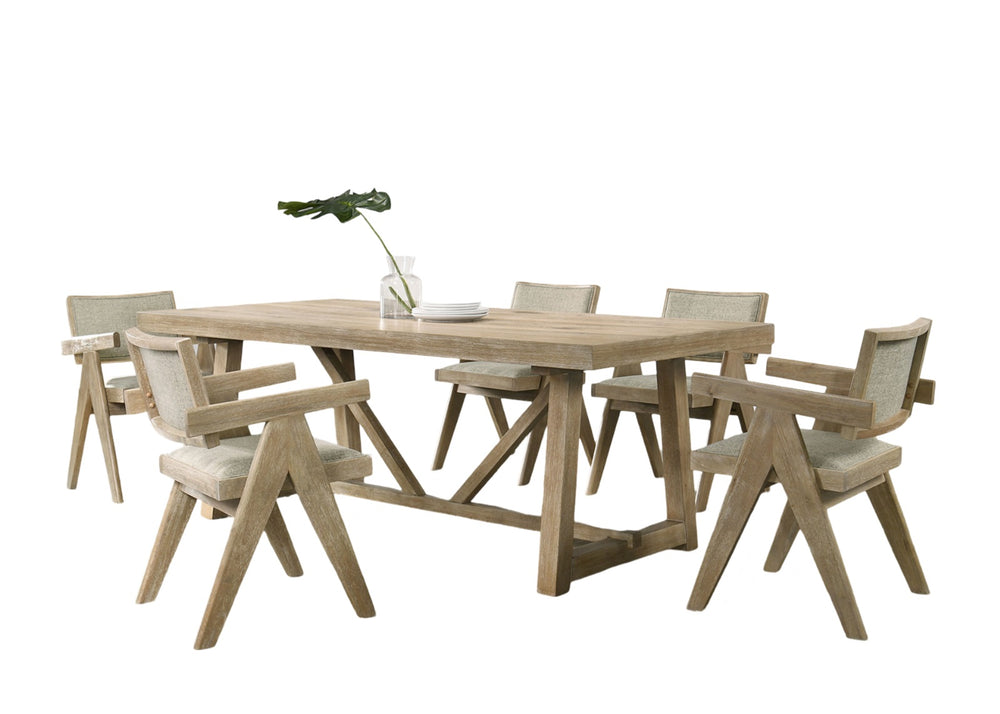 English Elm Contemporary Oak Veneer 7-Piece Dining Set With 6 Upholstered Arm Chairs For Modern Dining Rooms B2741S00013