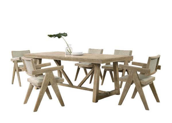 English Elm Contemporary Oak Veneer 7-Piece Dining Set With 6 Upholstered Arm Chairs For Modern Dining Rooms B2741S00013