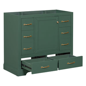 English Elm 36" Modern Bathroom Vanity Cabinet Base with Six Drawers, Adjustable Shelf & Drawer Organizer Green WF307973AAF
