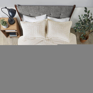 JLA Home Madison Park - Fur Arctic Faux Fur Comforter Mini Set — Plush Checkerboard Texture, OEKO‑TEX, Machine Washable Cozy Ivory BASI10-0254