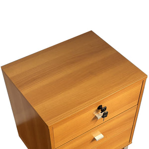 English Elm Three Drawer Nightstand Locking Top Drawer with Metal Glides, Aluminum Bar Handles, Light Cherry Finish Organizing Accent Piece B107P246018