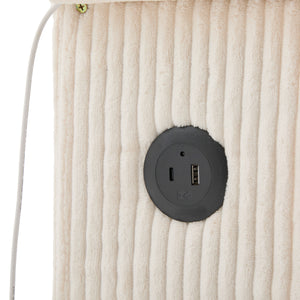 English Elm UNITED Corduroy L-Shaped Sectional Sofa with Storage Ottoman, USB Ports, Cup Holders & LED Lighting Beige W1568P332400