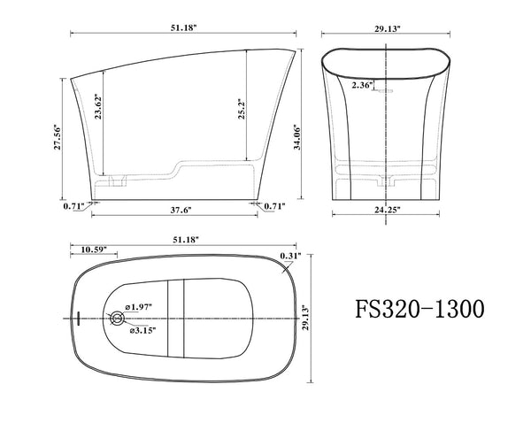English Elm 51" Freestanding Solid Surface Soaking Tub Deep Basin Matte Finish Spa Bath W2704P188410