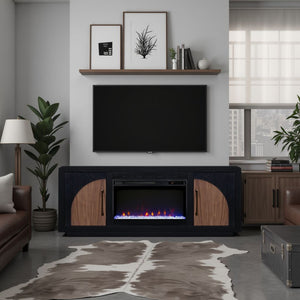 English Elm Eclipse 65-Inch Vintage-Style Fireplace Tv Stand For Tvs Up To 75" - Clove & Natural Walnut Finish B108P345180
