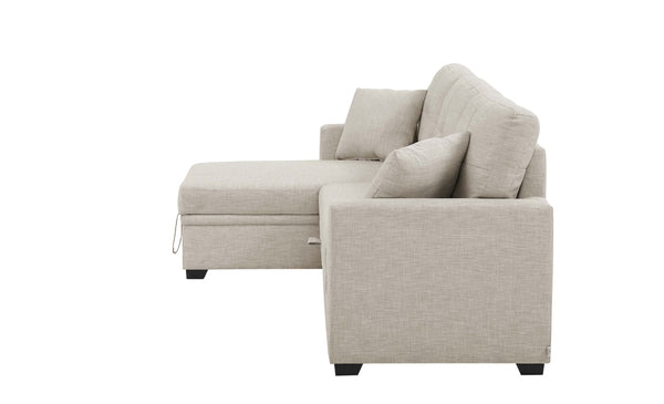 English Elm 76.5" Chenille Tufted Sectional Sleeper Sofa with Reversible Chaise and Hidden Storage Almond B2748S00001