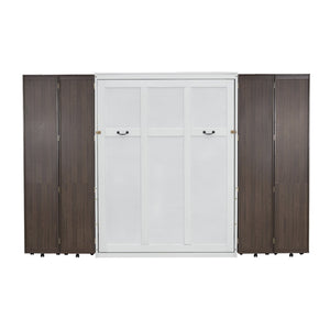 English Elm Queen Murphy Wall Bed with Hydraulic Lift and Push Pull Cabinet Storage Unit Espresso LP000381AAP