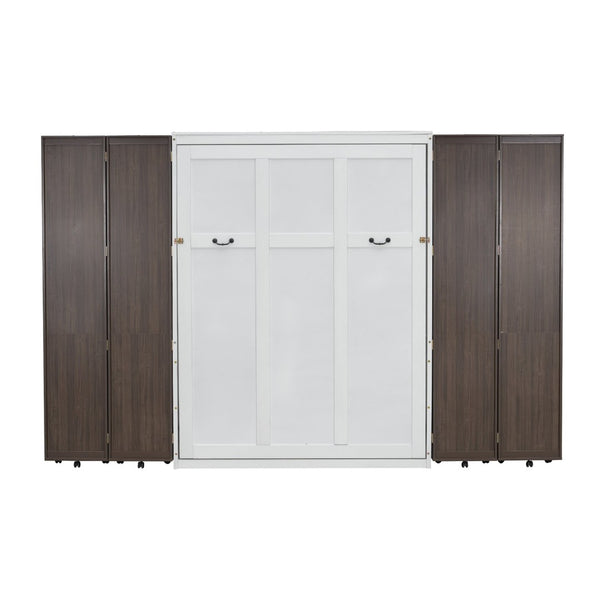 English Elm Queen Murphy Wall Bed with Hydraulic Lift and Push Pull Cabinet Storage Unit Espresso LP000381AAP