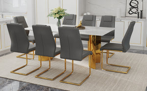 English Elm Table 9-Piece Elegant Dining Set With Glass Top, Imitation Marble, Gold Legs & Comfortable Chairs W1151S04350-GIGA