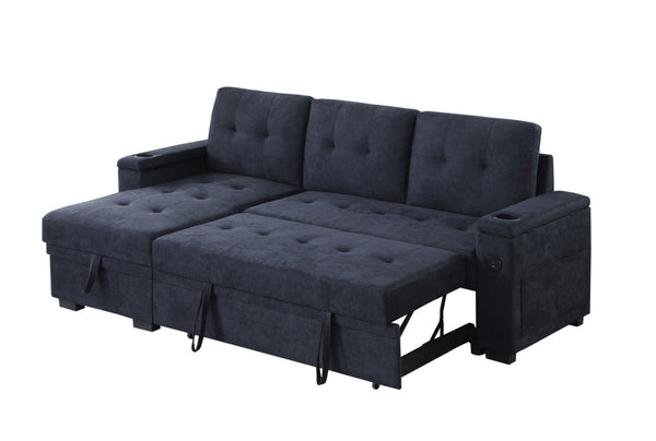 English Elm Aurora Woven Fabric Sleeper Sectional Sofa with Reversible Chaise and Built-in Storage Dark Gray B2749S00227