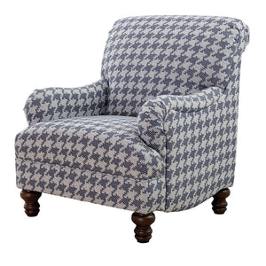 English Elm Danforth Overscaled Houndstooth Upholstered High Back Accent Chair with Pleated Arms & Turned Legs Blue B062P340749