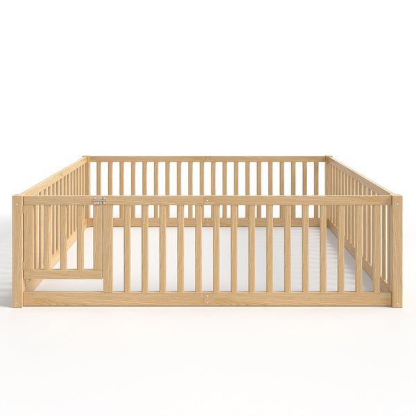English Elm Queen Kids Floor Bed Pine Wood Frame with Safety Rails Door and Low Profile Design Natural W1580P417673
