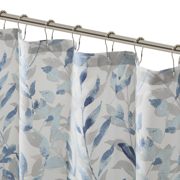 JLA Home Madison Park Essentials - Botanical 72x72 Blue Botanical Shower Curtain - Spa-Inspired White Background, Machine Washable Elegance MPE70-872