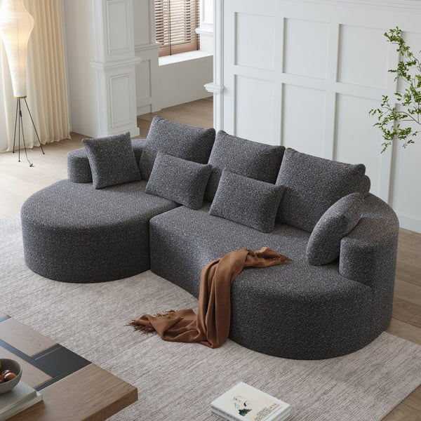 English Elm Modern Chenille Cloud Sectional with Deep Curved Seating and 7 Pillows for Living Room W834S00486