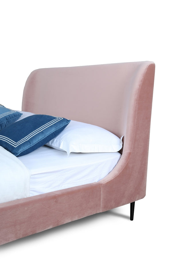 English Elm Queen Velvet Upholstered Bed Arched Headboard Mid Century Modern Bedroom Frame Pink+Black B365S00149
