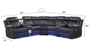 English Elm Lacrosse Power Reclining Sectional with Bluetooth Speakers, LED Lighting, USB Ports & Console Comfort Black B009S01429