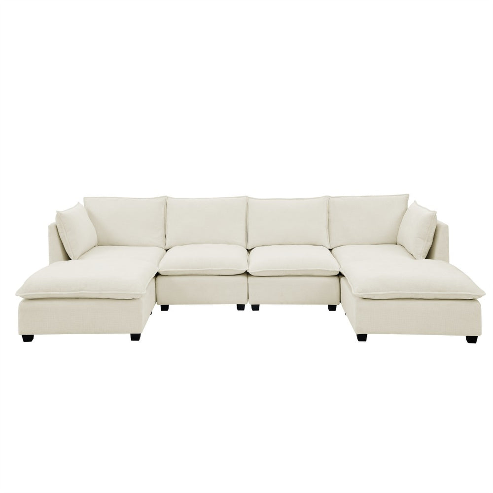 English Elm Comfy Cloud Sectional Chenille Deep Seat Sofa with Ottomans for Living Room Lounging Beige W1117S00283