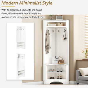 English Elm Minimalist White Corner Hall Tree with Bench Shoe Storage and Four Entryway Hooks N721P401788K