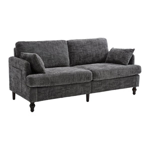 English Elm Modern chenille 2-seater sofa with LED lighting, USB charging, storage pocket, sturdy wood legs Gray W395P318544