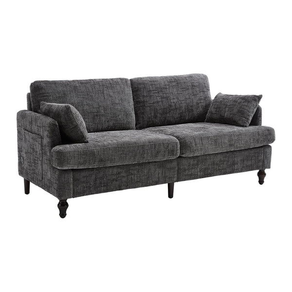 English Elm Modern chenille 2-seater sofa with LED lighting, USB charging, storage pocket, sturdy wood legs Gray W395P318544
