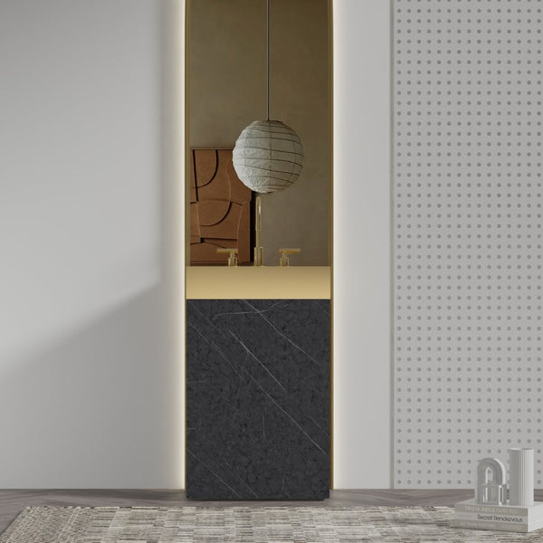 English Elm Roca 20" Black Marble Bathroom Vanity With Brushed Gold Stainless Steel Sink & Ample Storage Space W1865S00096-GIGA