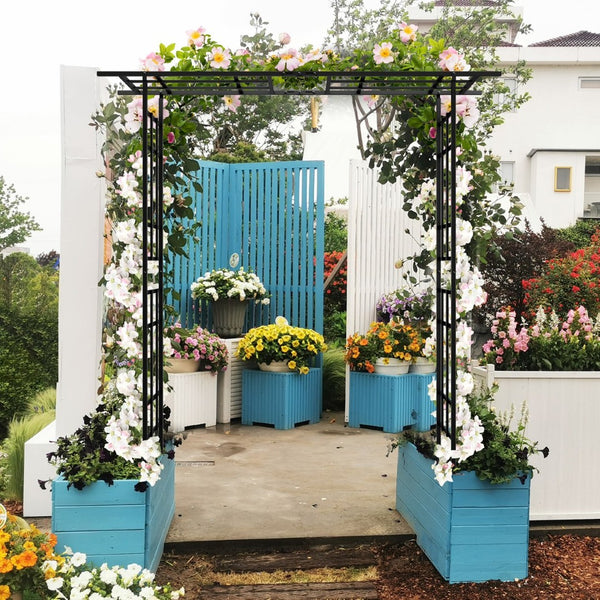 English Elm Metal Garden Arch Adjustable Width Powder Coated Steel Trellis for Climbing Plants W1586P268885