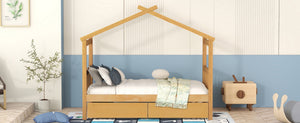 English Elm Twin House Bed Solid Pine Kids Cottage Frame with Storage Drawers Imaginative Room N708P309245M