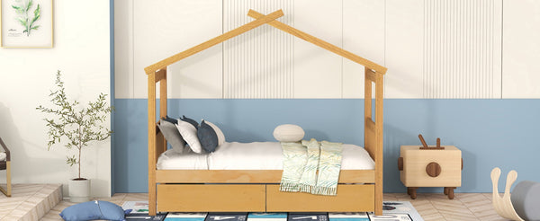 English Elm Twin House Bed Solid Pine Kids Cottage Frame with Storage Drawers Imaginative Room N708P309245M