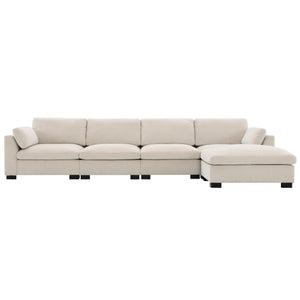 English Elm 130" Modular Sectional Sofa with Folding Table, Dual USB Charging, Hidden Side Pockets, Chenille Comfort Beige N723S9710A