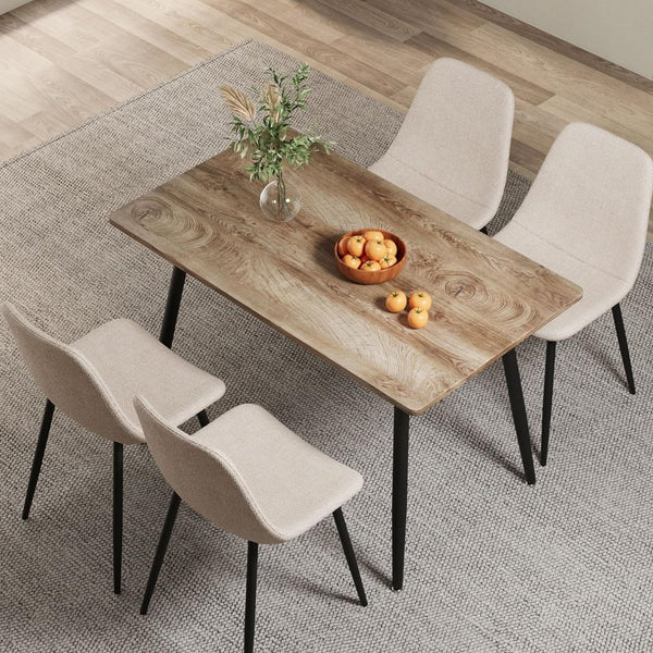 English Elm 47" Modern Minimalist Mdf Dining Table With Beige Chairs, Black Metal Legs For Stylish Small Spaces W2189S00102