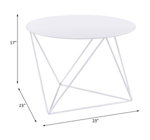 English Elm Epidia Lightweight White Metal Accent Table with Round Top & Triangle Legs – Modern Display Utility B2726P243242