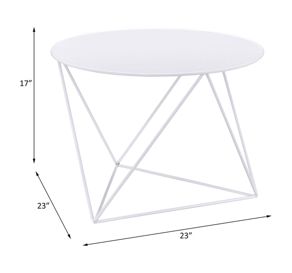 English Elm Epidia Lightweight White Metal Accent Table with Round Top & Triangle Legs – Modern Display Utility B2726P243242