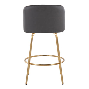 English Elm Toriano 26" Contemporary Fixed-Height Counter Stool with Swivel, Gold Metal Base and Faux Leather Seat Grey B202S00422