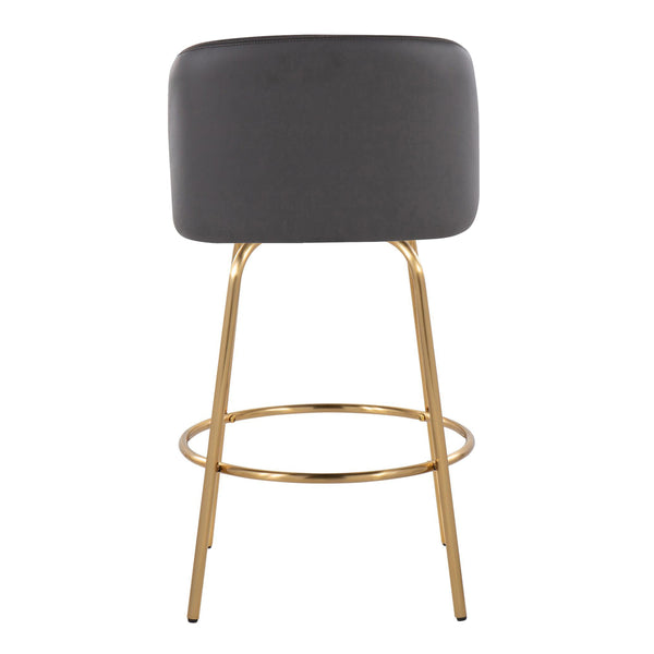 English Elm Toriano 26" Contemporary Fixed-Height Counter Stool with Swivel, Gold Metal Base and Faux Leather Seat Grey B202S00422