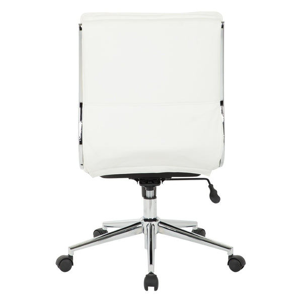 OSP Home Furnishings Armless Mid-back Faux Leather Office Chair with Lumbar Support and Chrome Base White SPX23592C-U11