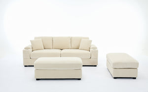English Elm Corduroy Upholstered Chaise Lounge Sofa with Movable Ottoman, Cup Holder, Deep Seat Comfort Beige W2120S00008