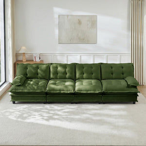 English Elm 138" Modular Cloud Sectional Sofa Deep Seat Chenille Upholstery for Living Room Green W714S01731