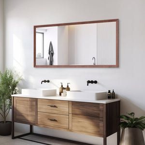 English Elm 60"x30" Oversized Modern Rectangle Bathroom Mirror with Slim Aluminum Frame, Explosion-Proof Glass, Versatile Mounting Options for Vanity, Entryway, Bedroom, Living Room Walnut W708P297663