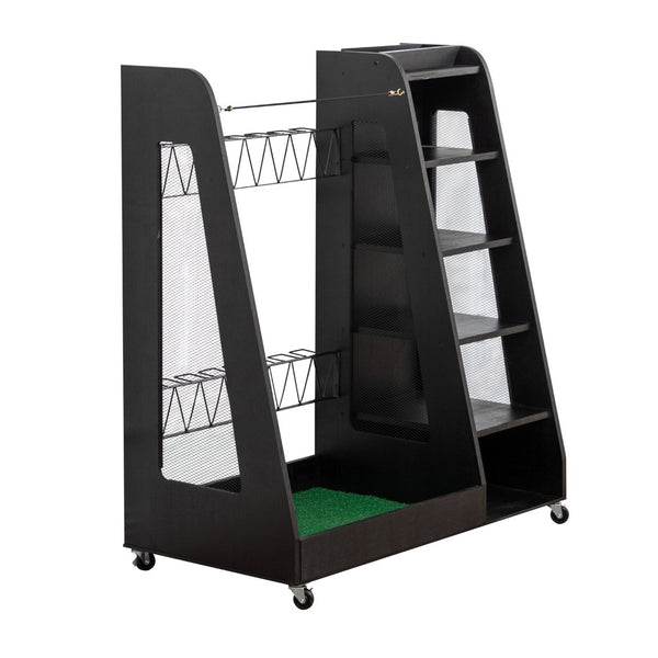 English Elm Golf Bag Storage Rack Wooden 2 Bag Organizer with Shoe Shelf for Garage Basement Black W1422P296350