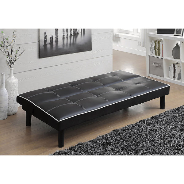 English Elm Cranston Black Armless Sofa Bed with Contrast Piping, Tufted Faux Leather, Space-Saving Modern Guest Seating B062P357831