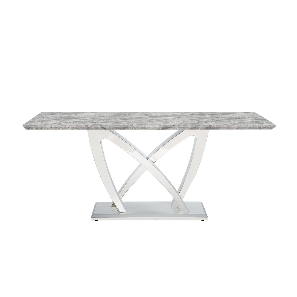 English Elm Marble Dining Table For 6 - Modern Grey Faux Marble Top With Chrome Base, Stylish & Versatile Design W3456S00023
