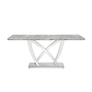English Elm Marble Dining Table For 6 - Modern Grey Faux Marble Top With Chrome Base, Stylish & Versatile Design W3456S00023