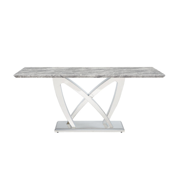 English Elm Marble Dining Table For 6 - Modern Grey Faux Marble Top With Chrome Base, Stylish & Versatile Design W3456S00023