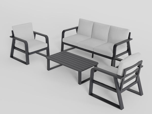 English Elm Fr Outdoor 4 Piece Aluminum Conversation Set with Memory Foam Cushions for Patio T5925S00004