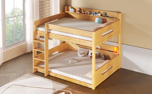 English Elm Queen Over Pine Bunk Bed with Built-in Shelves and Usb Charging Ports Wood N7090002238D