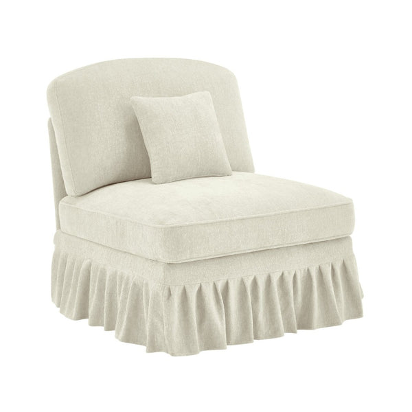 English Elm Armless Chenille Sofa Sculptural Spindle Legs Silver Thread Upholstery Living Room Beige+White W3041P332622