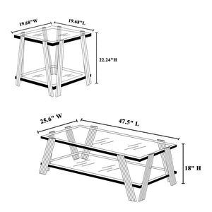 English Elm 47" Wide Modern Stainless Steel Coffee Table With Clear Glass Top & Storage, Easy Assembly, Silver W2978S00003